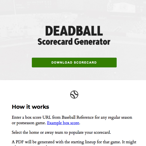 Screenshot of deadball-scorecard.com